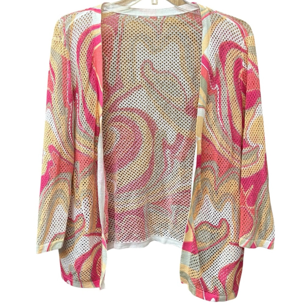 Mesh open front cardigan with swirl pattern, medium